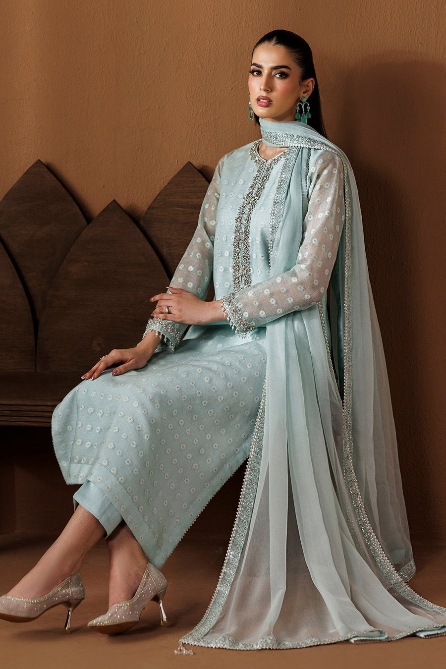 Zari Embroidered Cotton Net 3-Piece Formal Suit