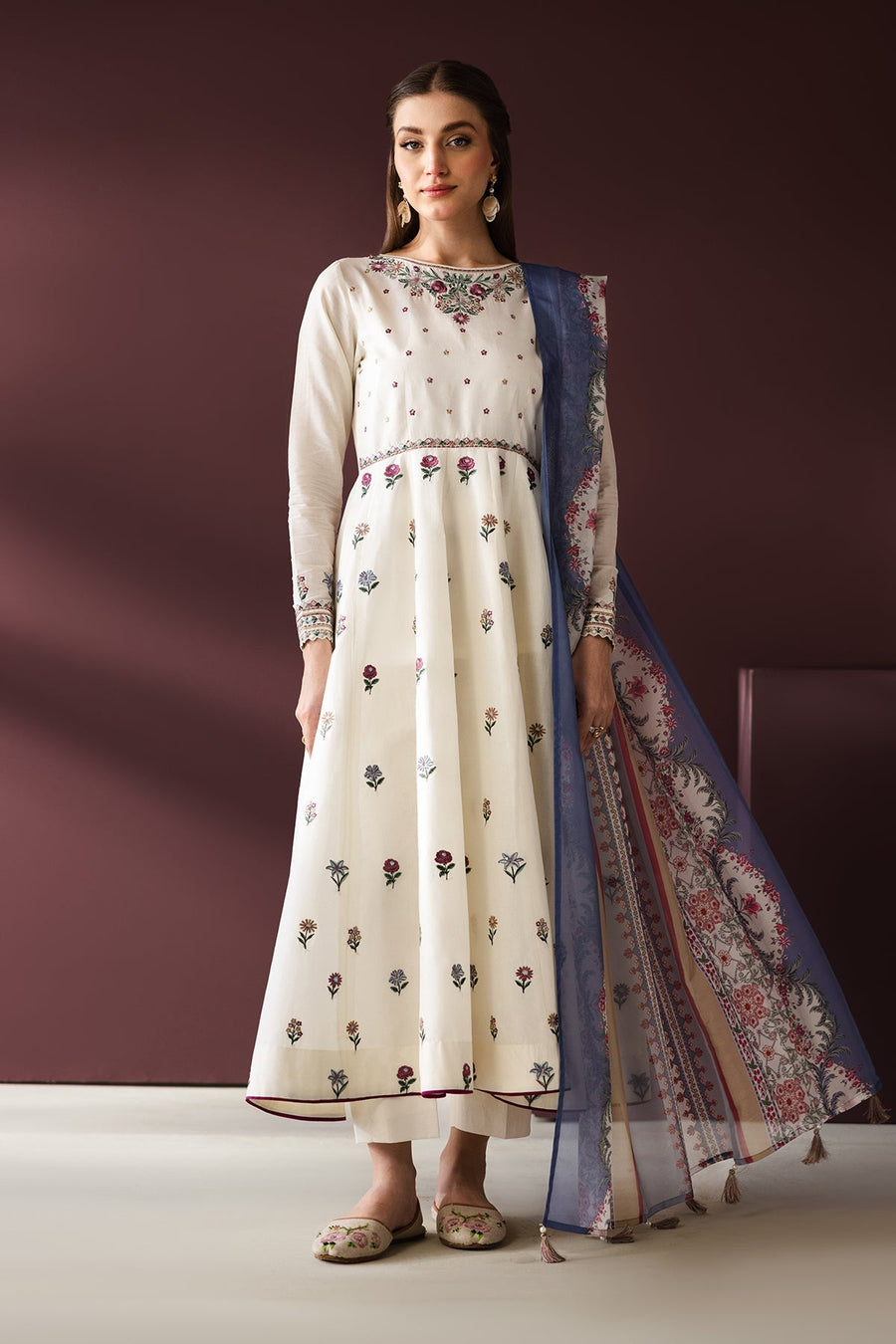 Embroidered Self Jacquard 3-Piece Pret Suit with Silk Dupatta