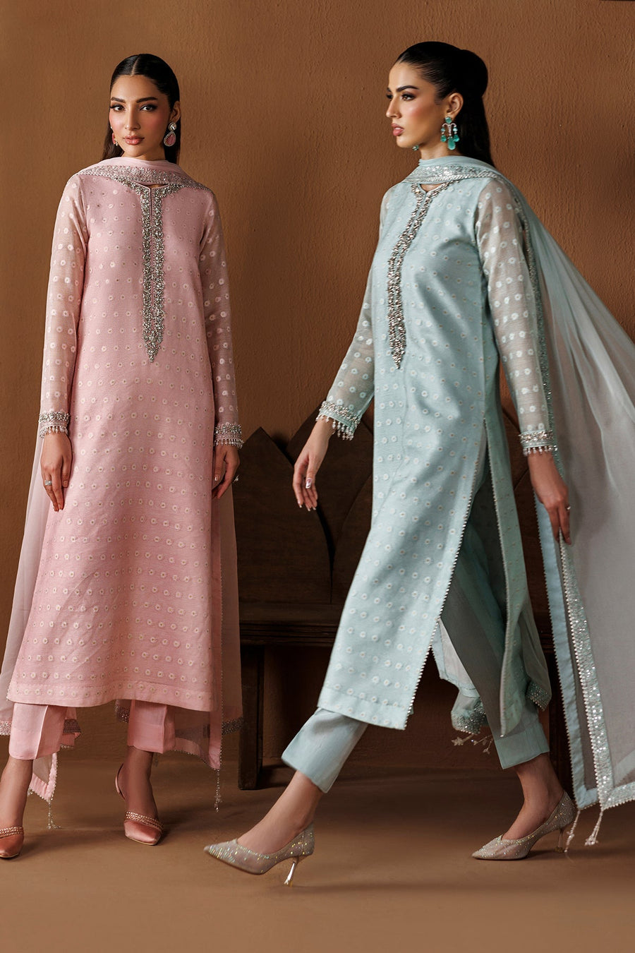 Zari Embroidered Cotton Net 3-Piece Formal Suit