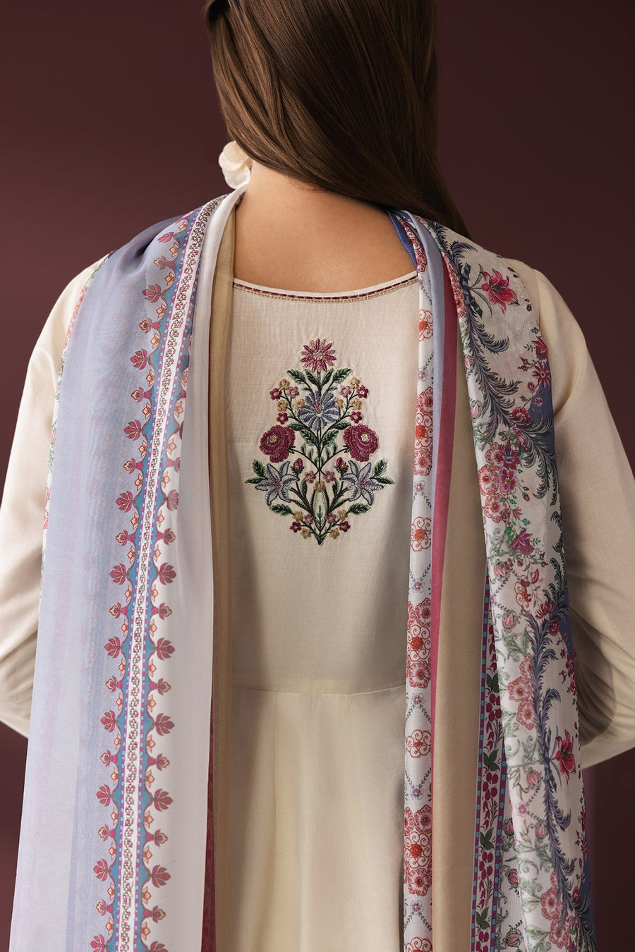Embroidered Self Jacquard 3-Piece Pret Suit with Silk Dupatta