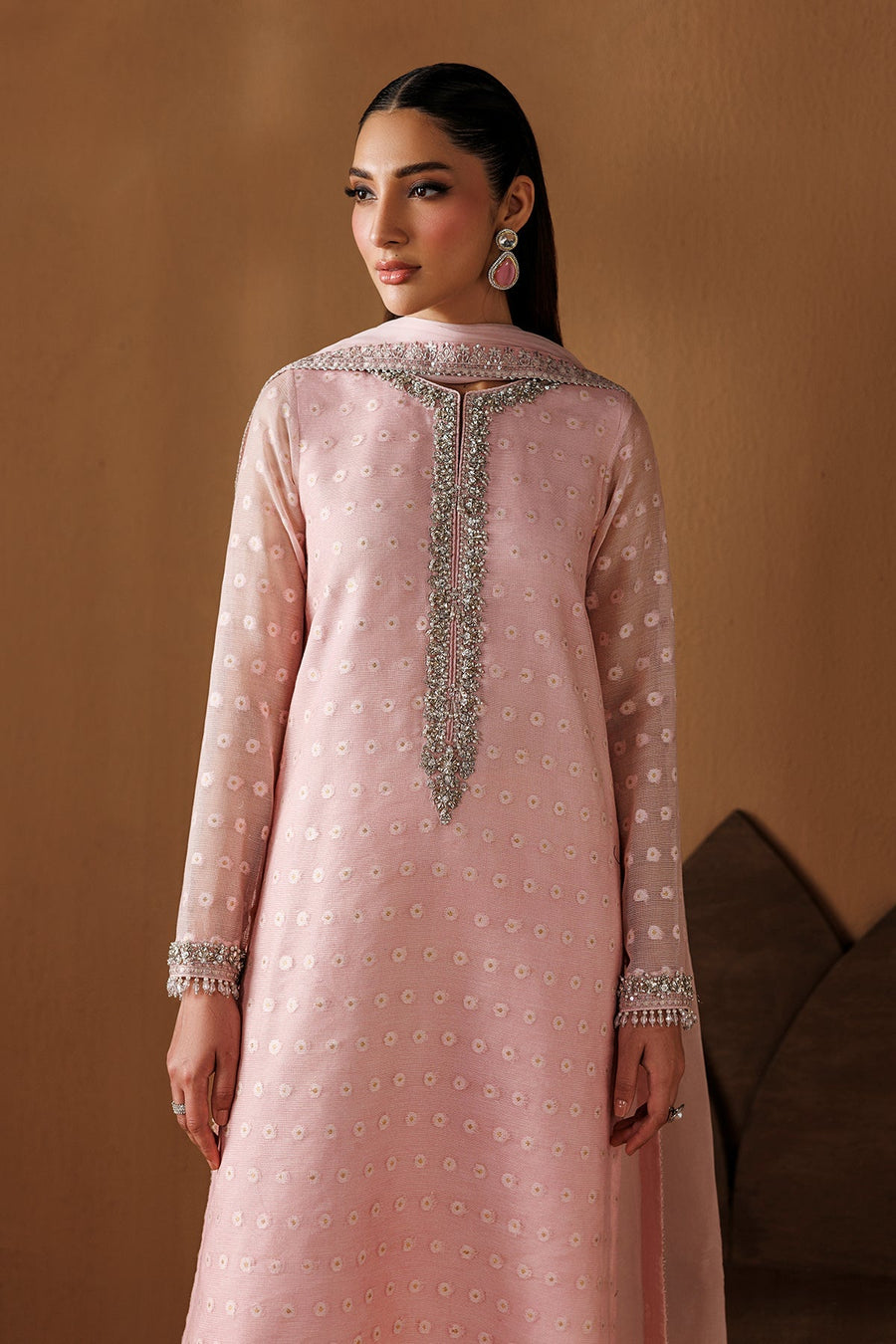 Zari Embroidered Cotton Net 3-Piece Formal Suit