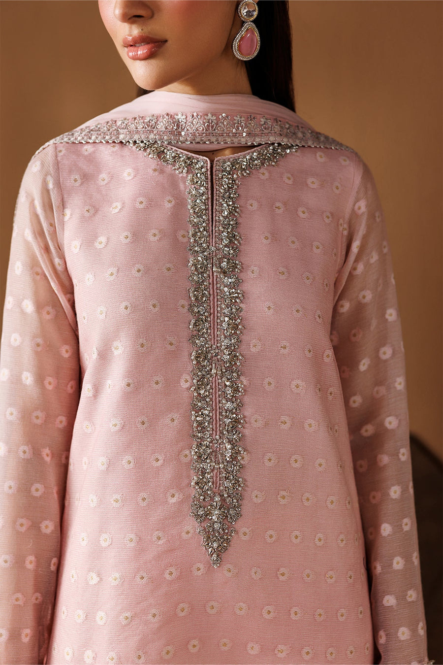 Zari Embroidered Cotton Net 3-Piece Formal Suit