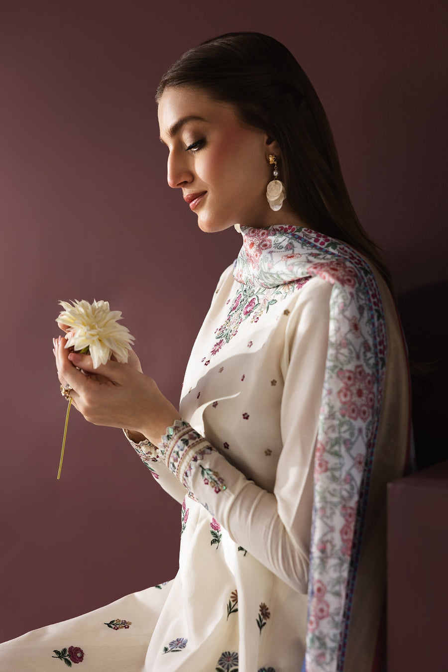Embroidered Self Jacquard 3-Piece Pret Suit with Silk Dupatta