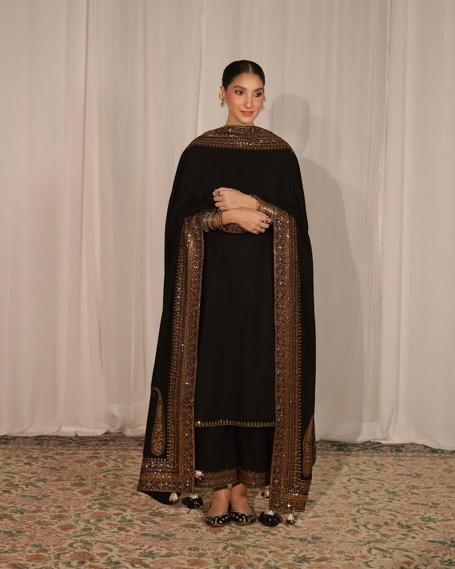 Black Mystique – Luxury Embroidered Suit for Women