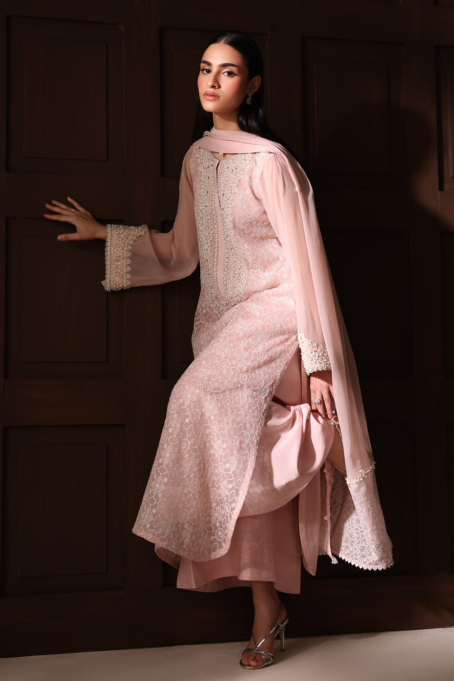 Schiffli Embroidered Chiffon 3-Piece Formal Suit
