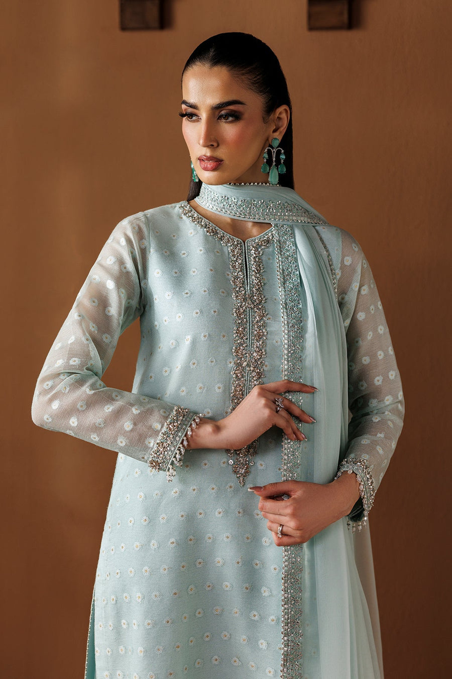 Zari Embroidered Cotton Net 3-Piece Formal Suit