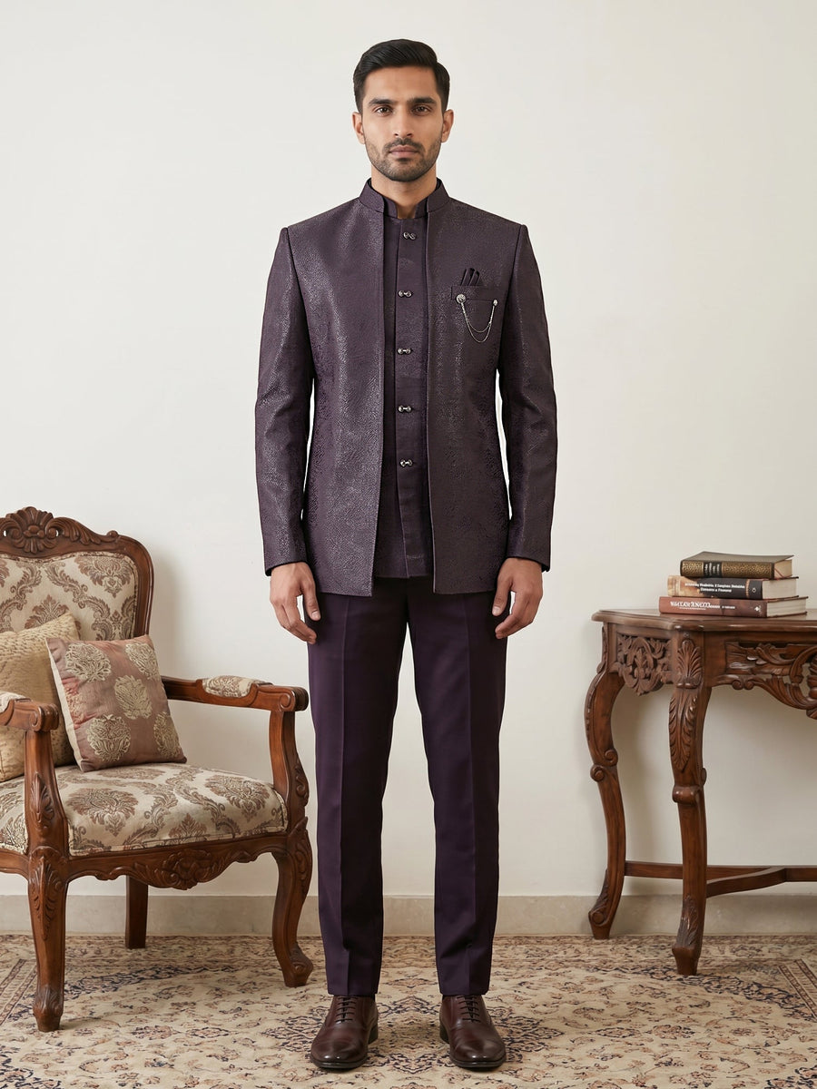 Men's Woven Design Indo-Western Set ( 50JIND 222Purple )