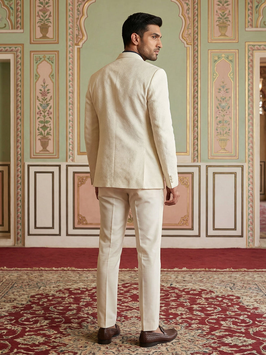 Cotton Blend Textured Indo-Western Set ( 50JIND 143Cream S )