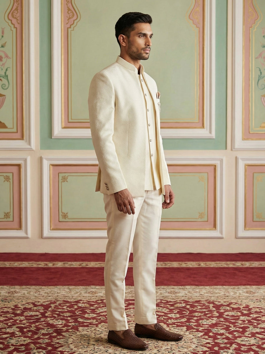 Cotton Blend Textured Indo-Western Set ( 50JIND 143Cream S )