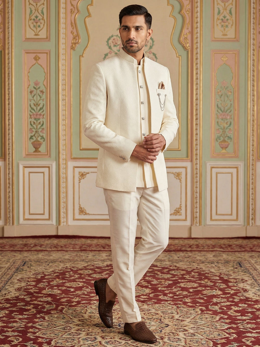 Cotton Blend Textured Indo-Western Set ( 50JIND 143Cream S )