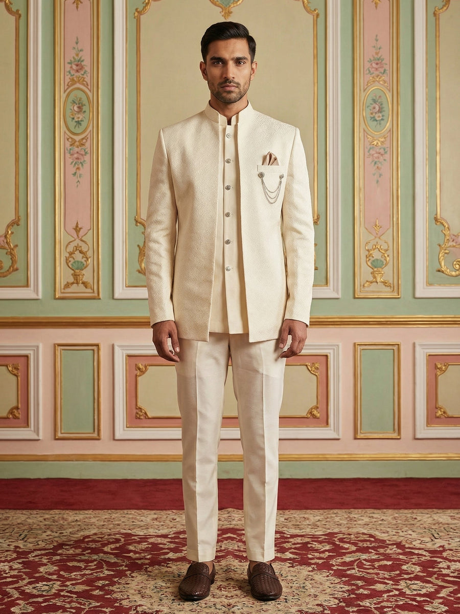 Cotton Blend Textured Indo-Western Set ( 50JIND 143Cream S )