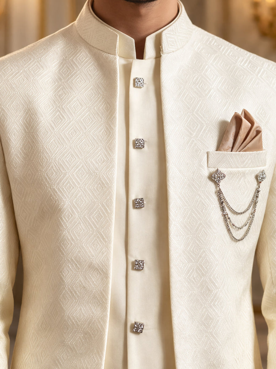 Cotton Blend Textured Indo-Western Set ( 50JIND 143Cream S )