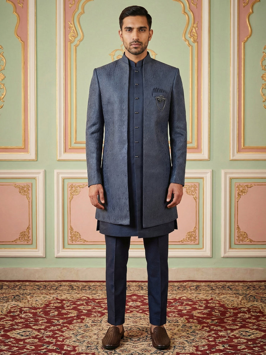 Designer Cotton Blend Sherwani Set ( 50JIND 144Navy S )