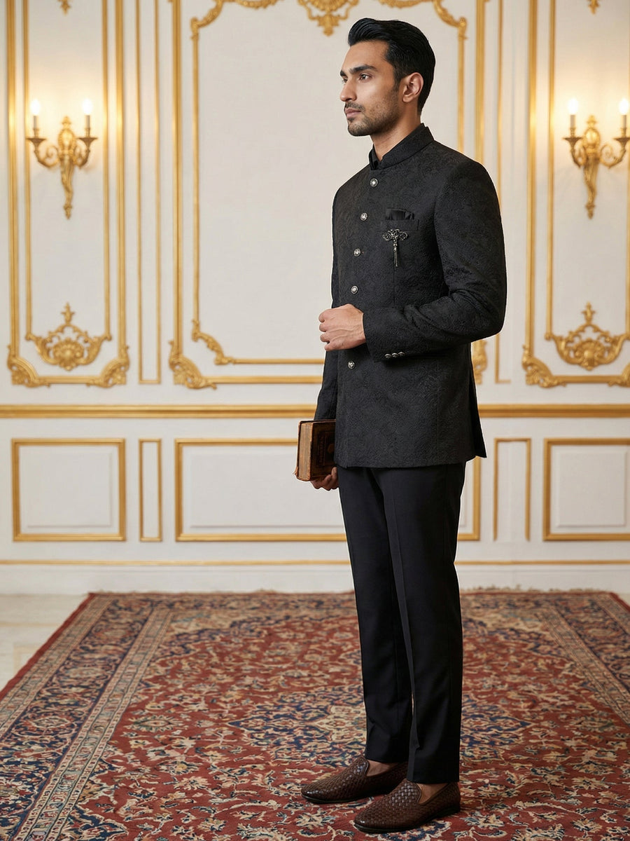 Men’s Premium Embroidered Indo-Western Set ( 50JIND 147Black S )