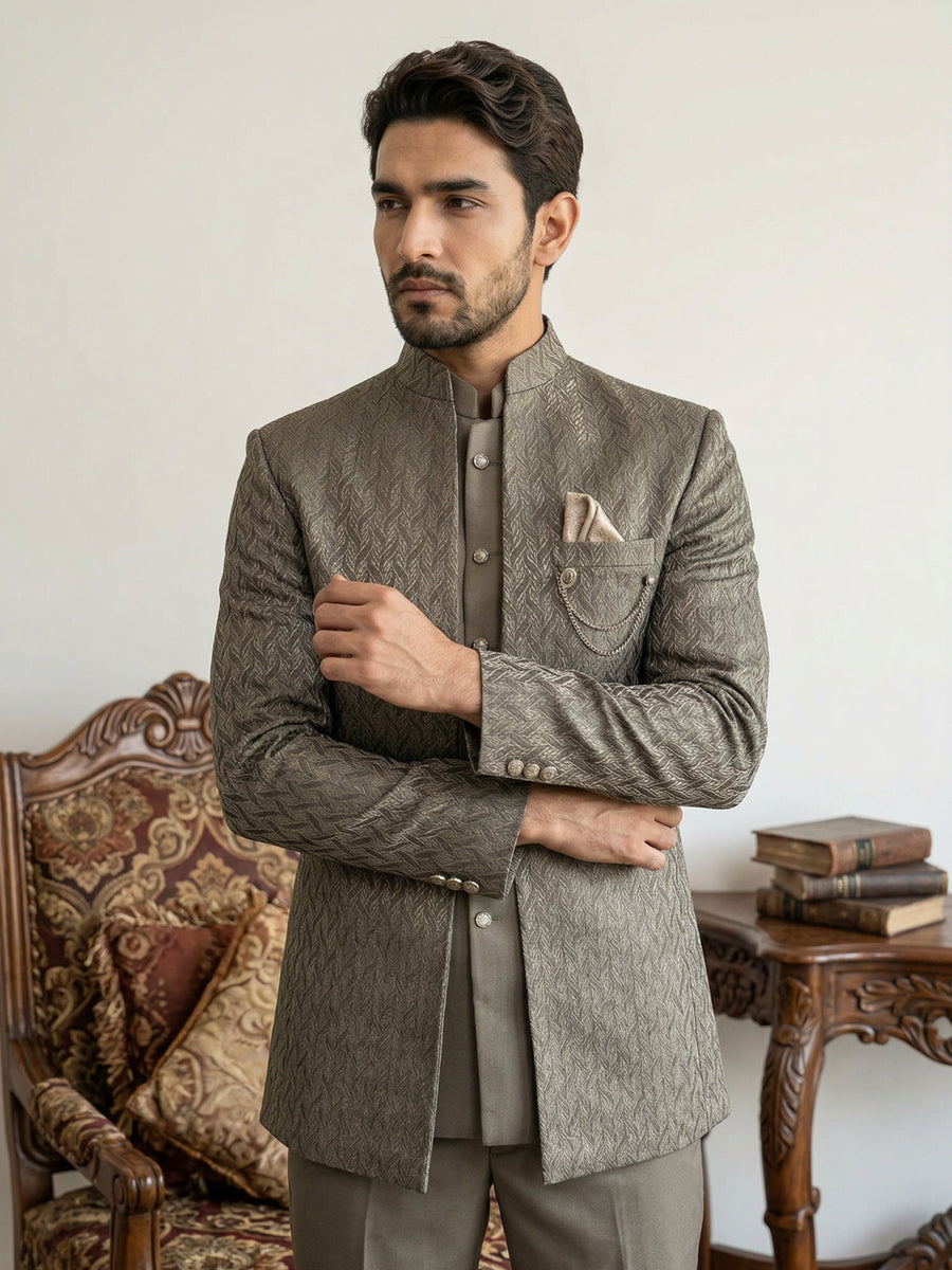 Cotton Blend Textured Indo-Western Set ( 50JIND 150Brown S )