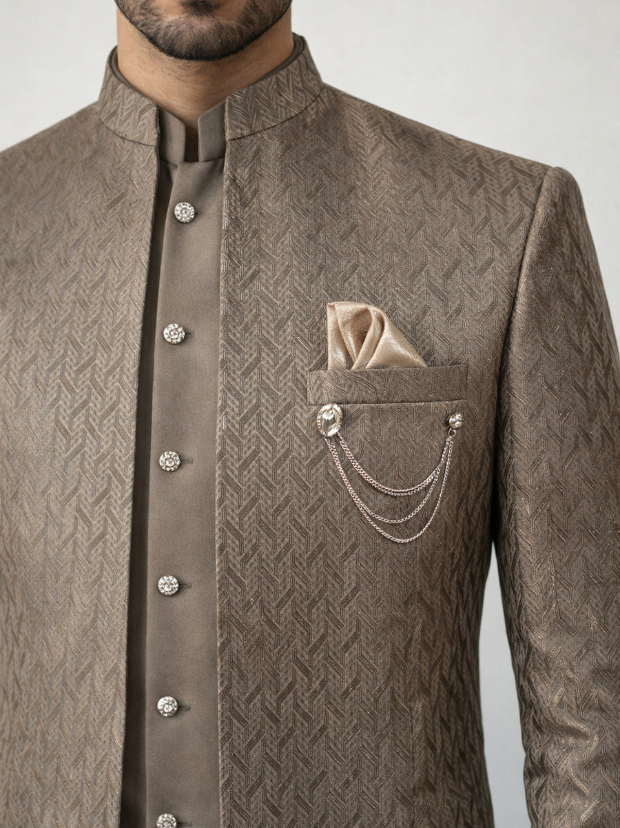Cotton Blend Textured Indo-Western Set ( 50JIND 150Brown S )