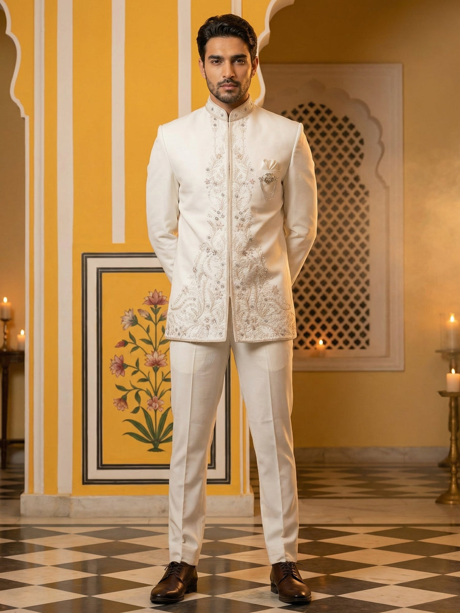 Japanese Embroidered Indo-Western Set ( 50JIND 160Cream S )