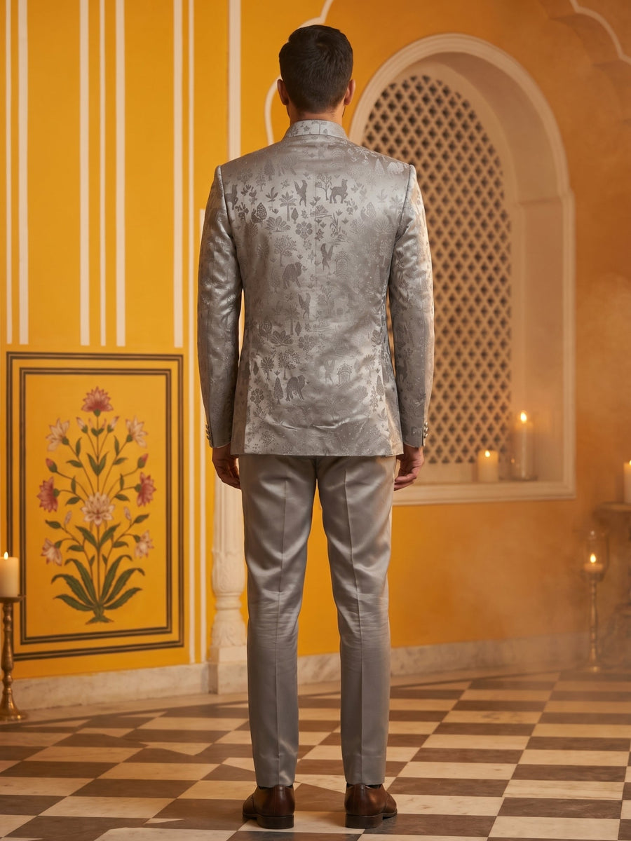Premium Silk Jacquard Indo-Western Set for Men ( 50JIND 179Grey )