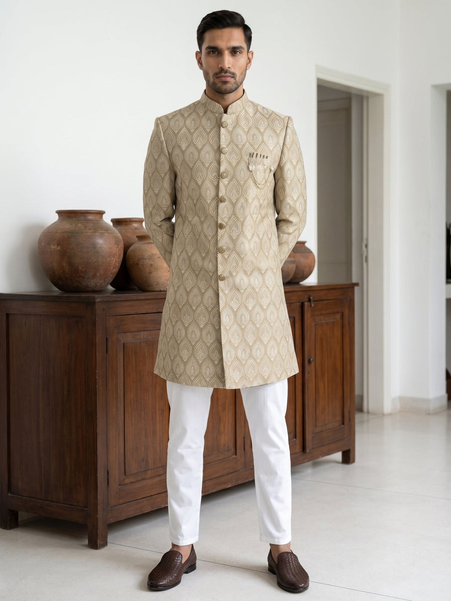 Festive Jacquard Indo-Western Suit Set ( 50JIND PJ5W 180Beige )