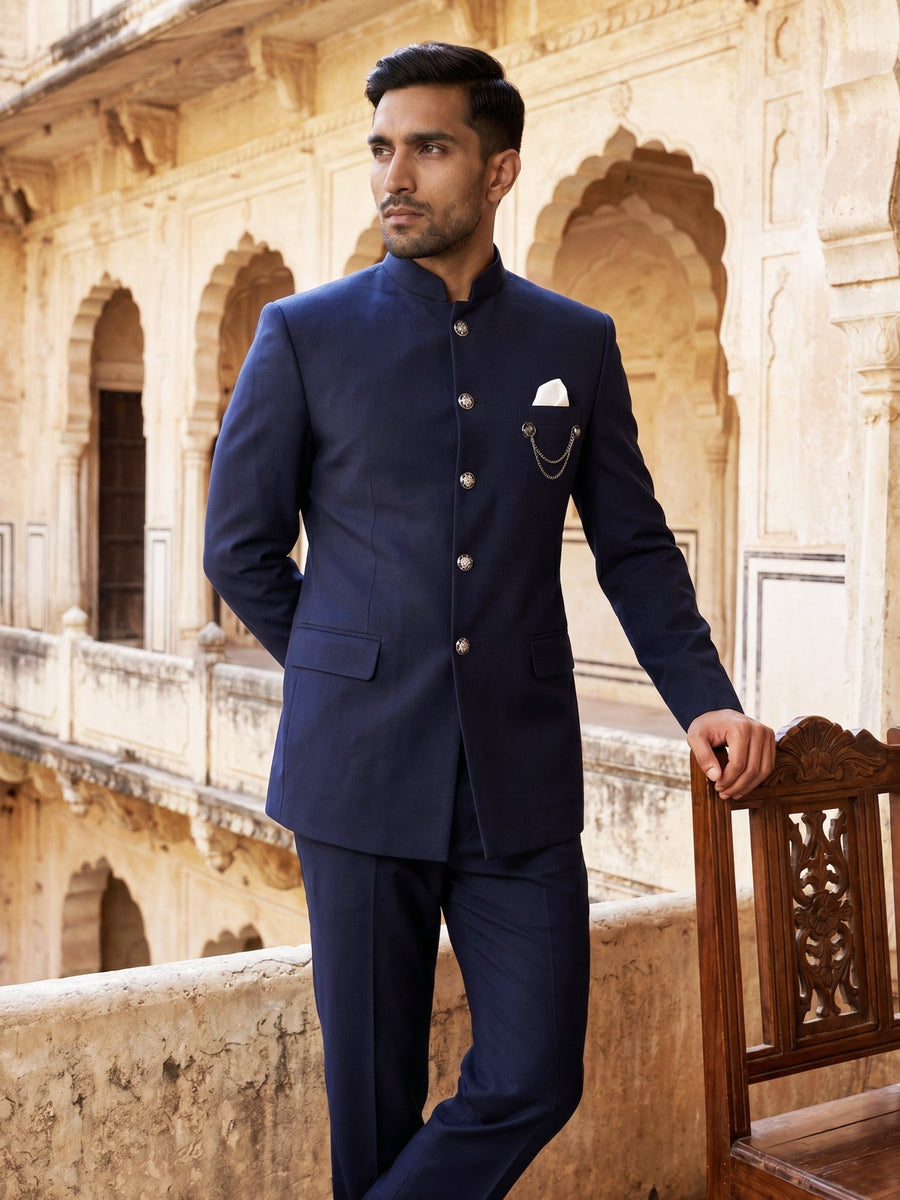 Premium Solid Japanese Fabric Indo-Western Set ( 50JIND 210Navy )