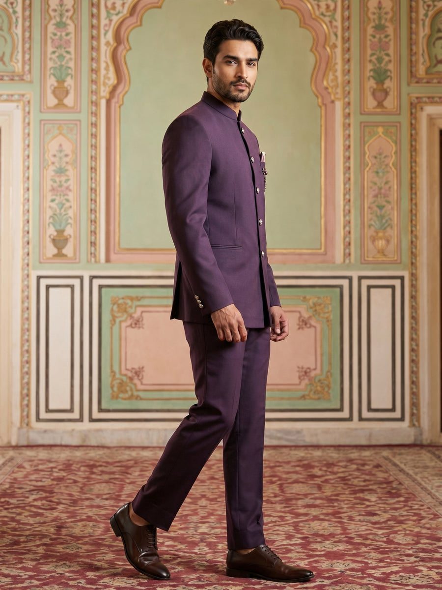 Premium Solid Japanese Fabric Indo-Western Set ( 50JIND 210Purple )