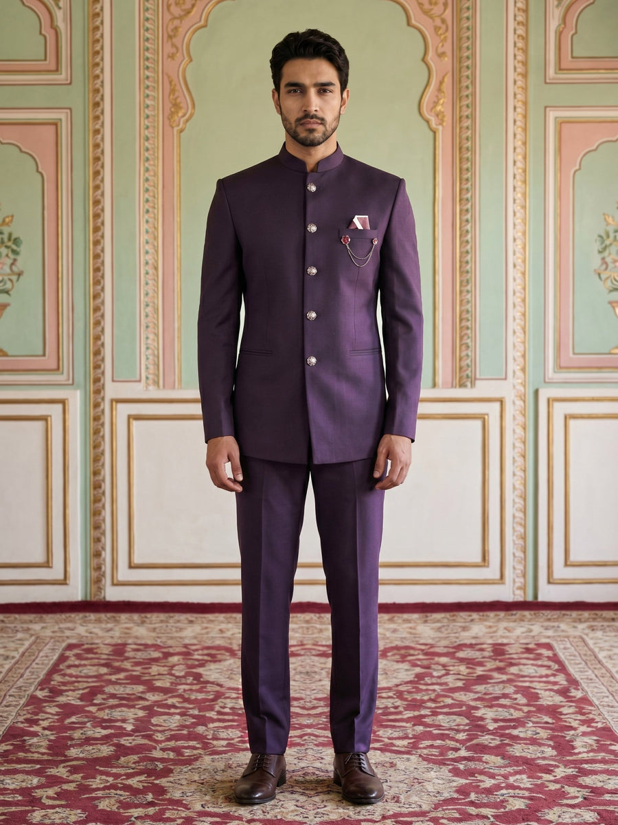 Premium Solid Japanese Fabric Indo-Western Set ( 50JIND 210Purple )