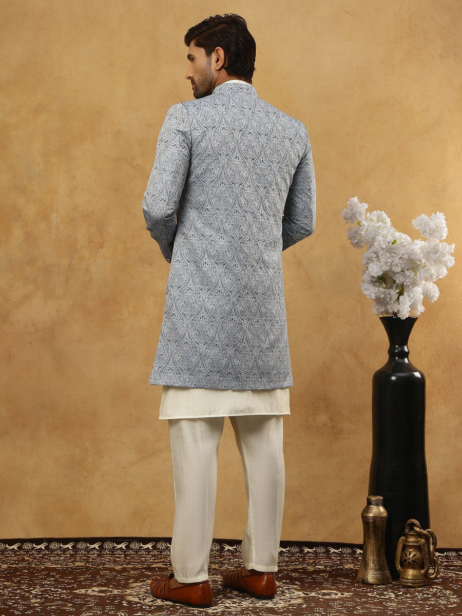 Paisley Jacquard Silk Indo-Western Set ( 50JIND 592W 168Grey )