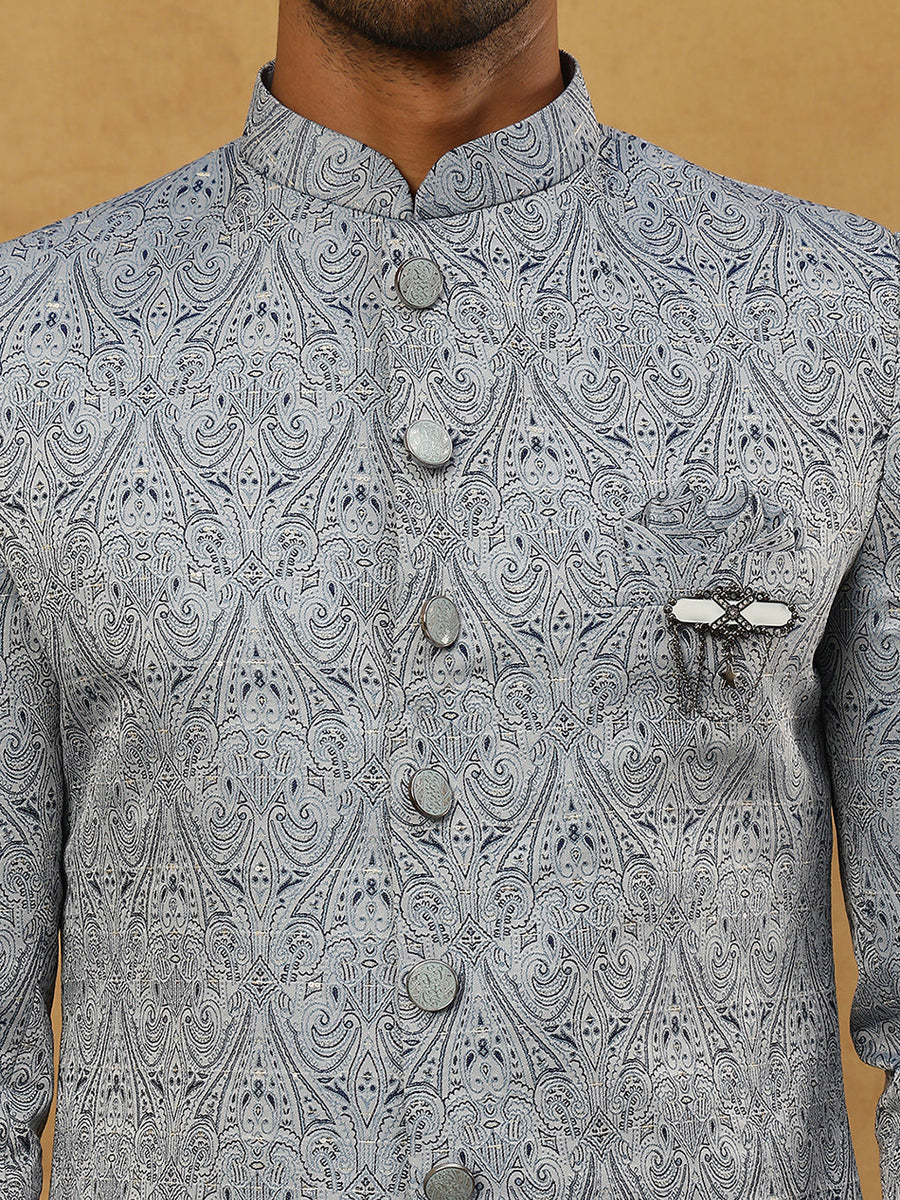 Paisley Jacquard Silk Indo-Western Set ( 50JIND PJ11W 168Grey )