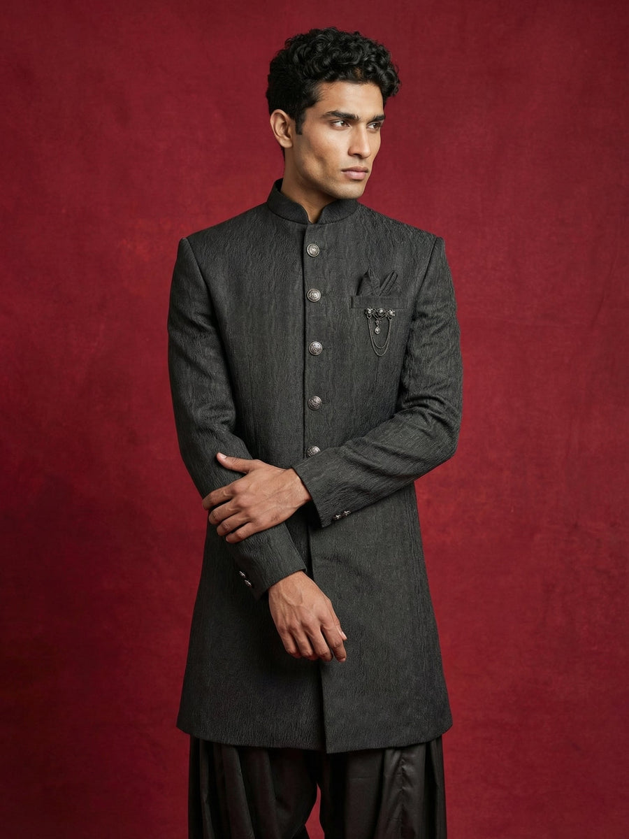 Silk Blend Woven Indo-Western Set ( 50JIND S7B 171Black S )