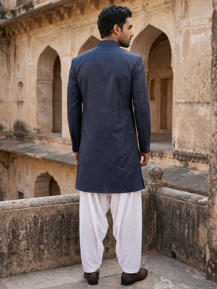 Silk Blend Woven Indo-Western Set ( 50JIND S7W 171Navy S )