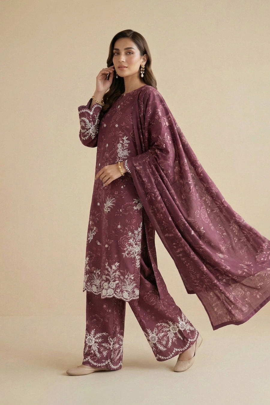 Plum Chikankari Lawn Ensemble – 3 Piece Suit