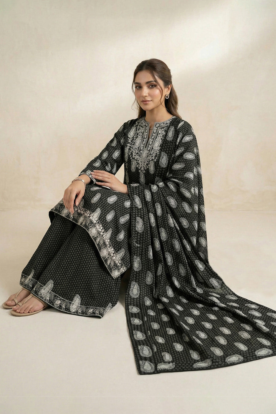 Black Chikankari Embroidered Lawn Suit with Dupatta – 3PC Dress