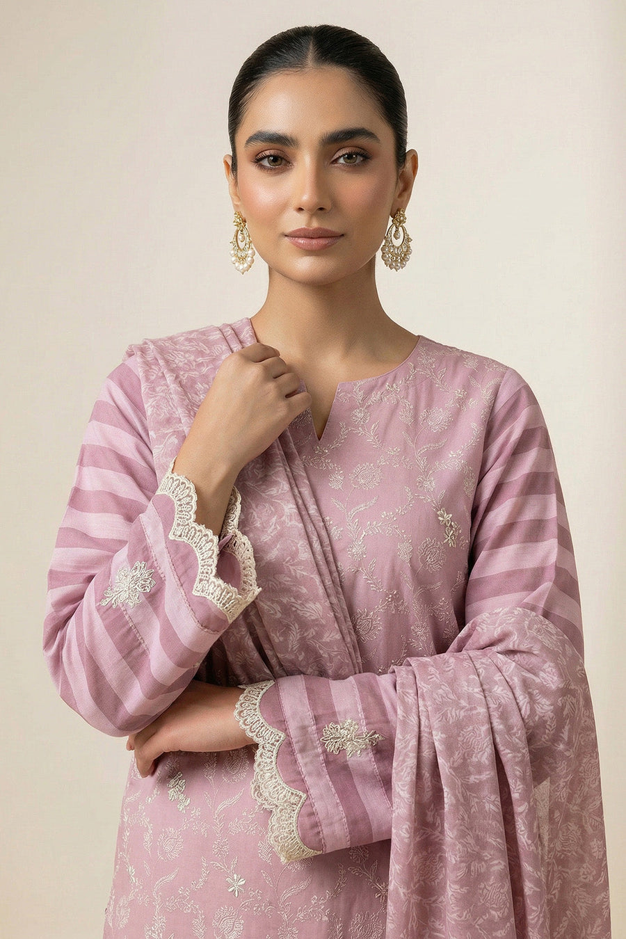 Pink Chikankari Embroidered Lawn Suit with Dupatta – 3PC Dress