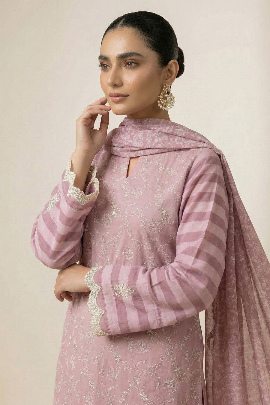 Pink Chikankari Embroidered Lawn Suit with Dupatta – 3PC Dress