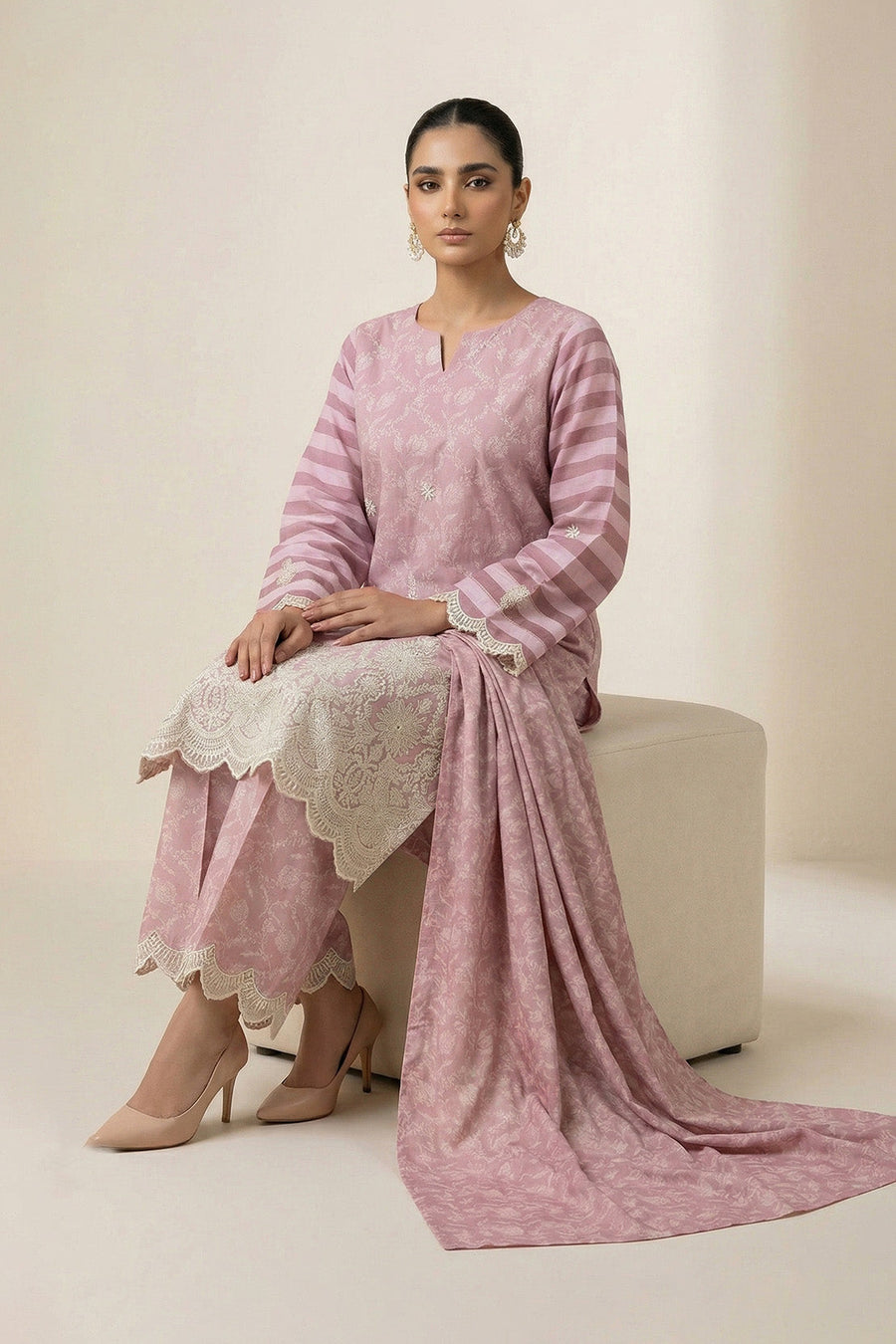 Pink Chikankari Embroidered Lawn Suit with Dupatta – 3PC Dress