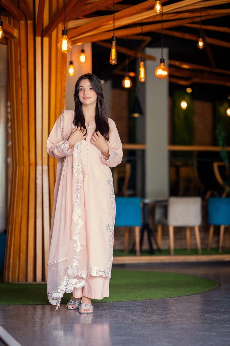 Peach Aura – Embroidered 3-Piece Suit