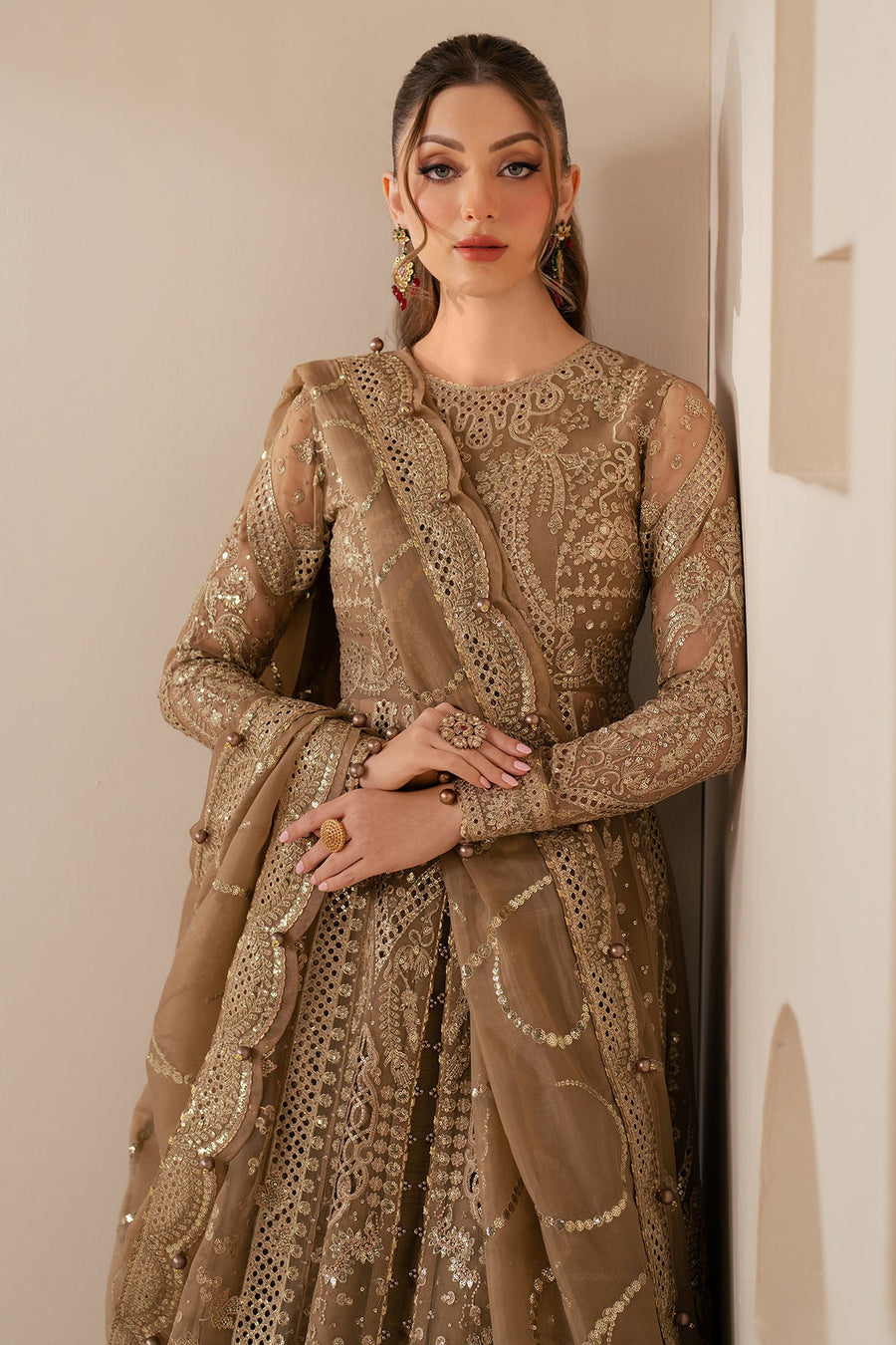 Embroidered Chiffon 3-Piece Wedding Formal Suit with Organza Dupatta