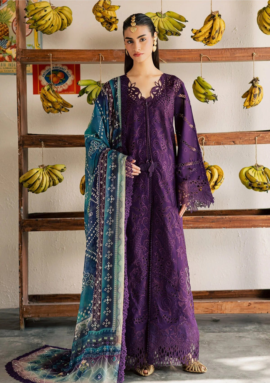 Purple Embroidered Chikankari Lawn Suit with Mukesh Work Chiffon Dupatta - Pehnaawaa