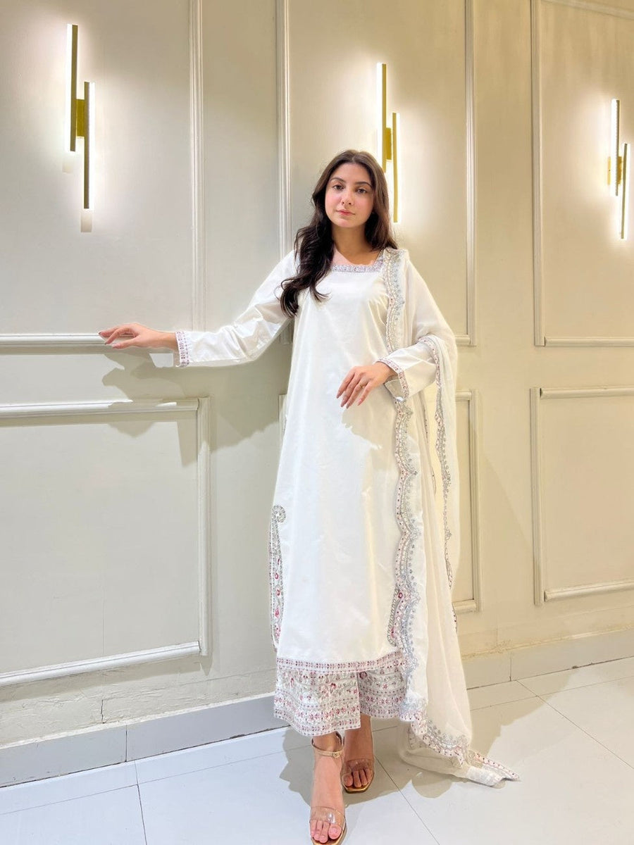 White Elegance | Embroidered Suit