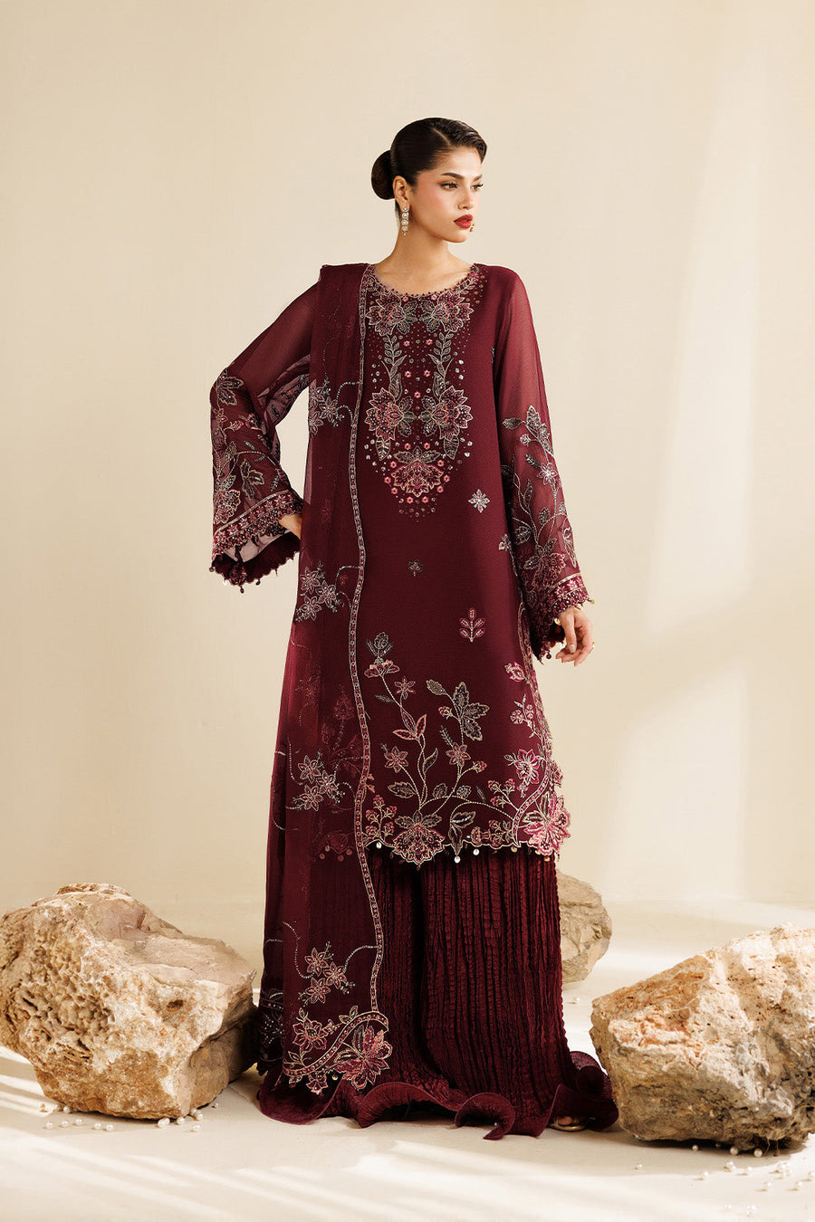 Starlight Embroidered Chiffon 3-Piece Formal Suit | 2290
