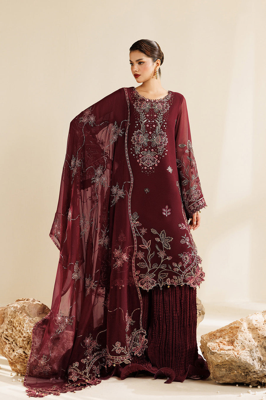 Starlight Embroidered Chiffon 3-Piece Formal Suit | 2290