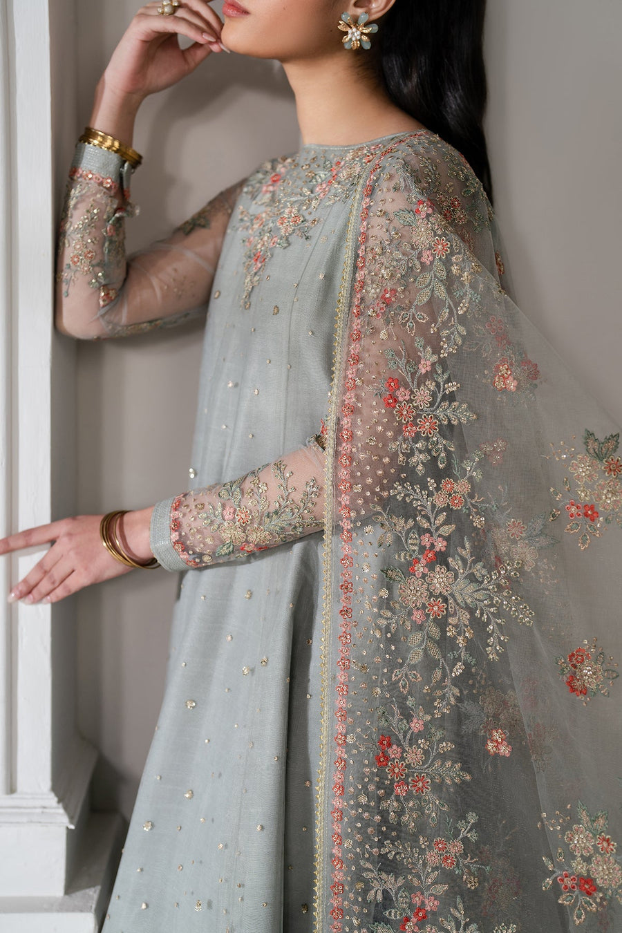 Embroidered Net Frock 3-Piece Formal Suit