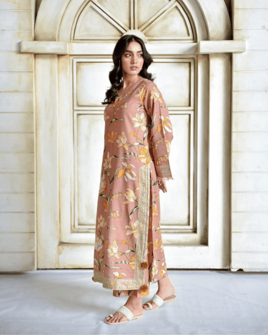 Peach Flora – Khaddar Suit for Women