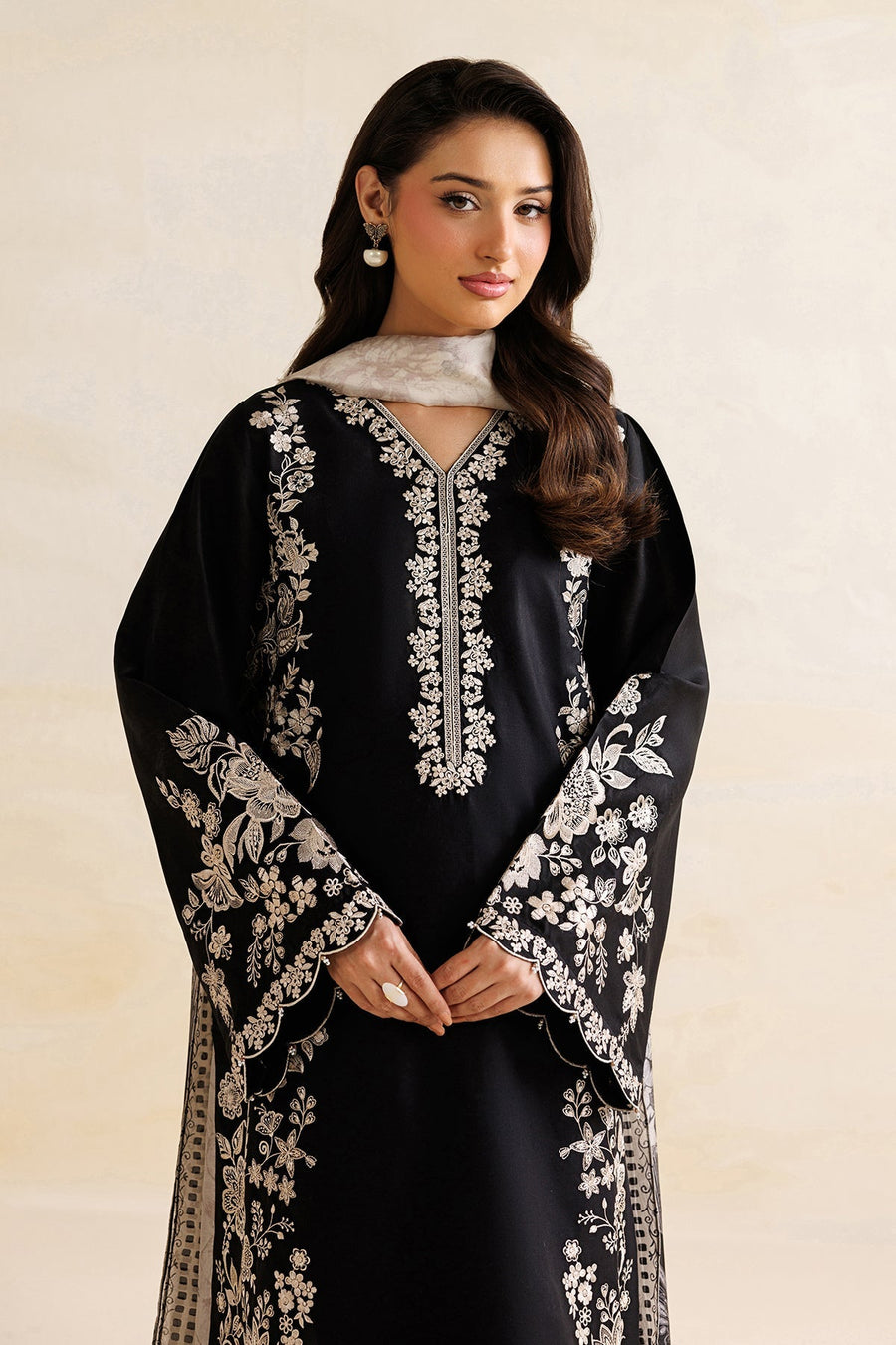 Black Embroidered Lawn Suit with Silk Dupatta