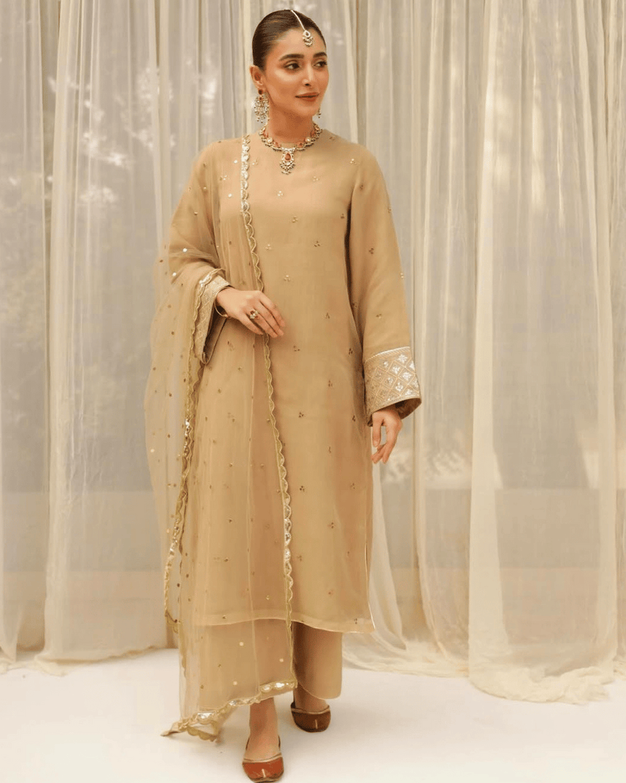 Golden Grace – Luxury Embroidered Suit for Women