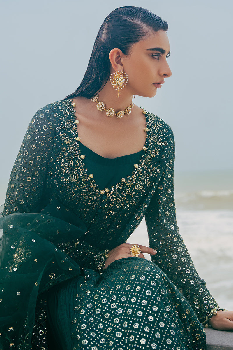 GREEN SPRING-3PC CHIFFON EMBROIDERED PRET - Pehnaawaa