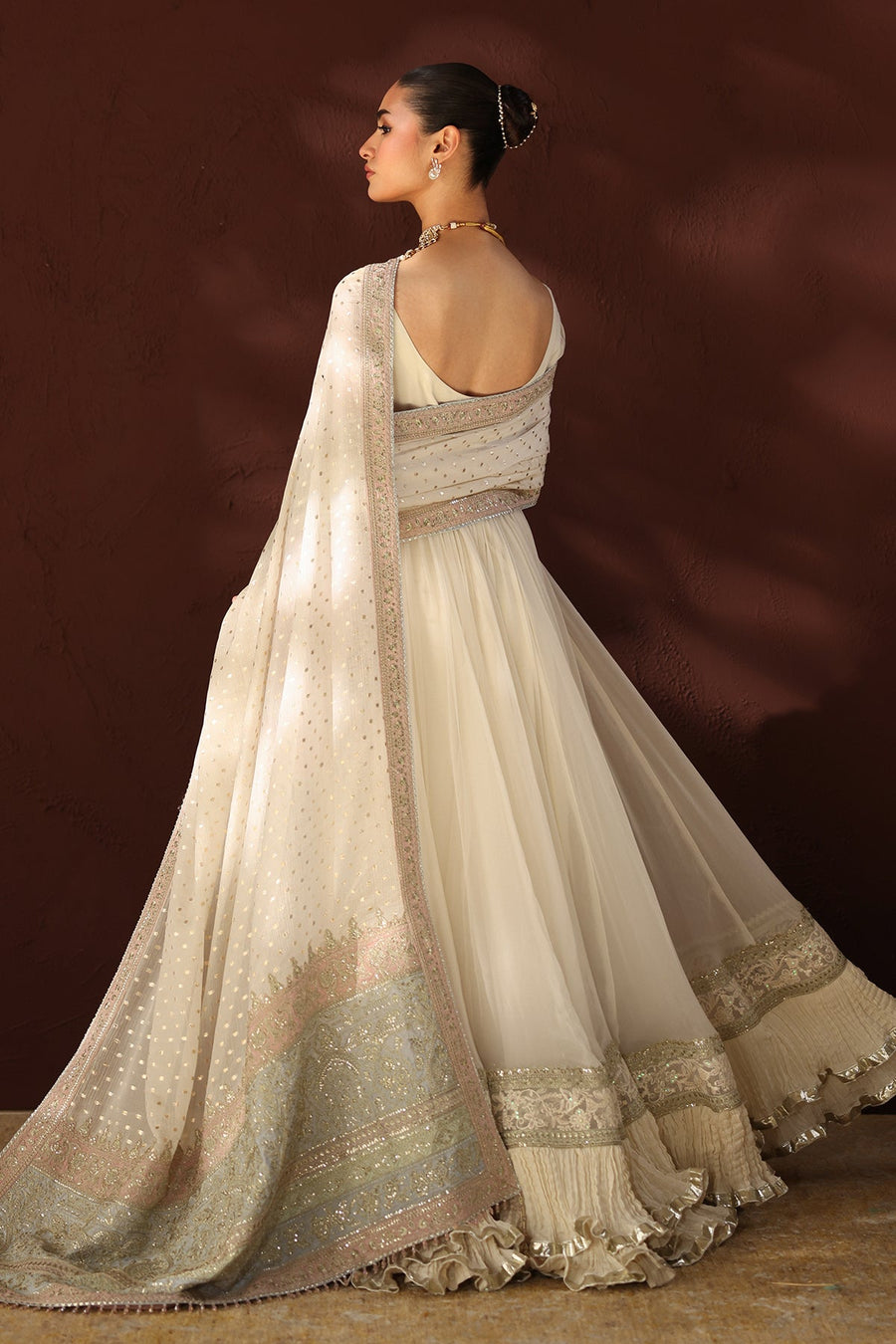 Embroidered Chiffon Frock 3-Piece Formal Suit with Zari Dupatta