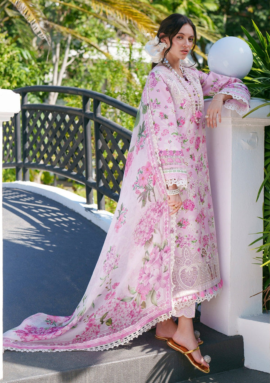 Rumi Pink Floral Printed Chikankari Lawn Suit with Chiffon Dupatta - Pehnaawaa