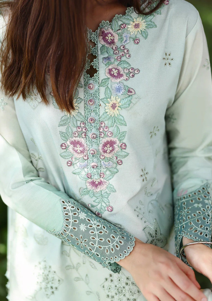 Jade Green Ombre Chikankari Lawn Suit with Silk Dupatta - Pehnaawaa