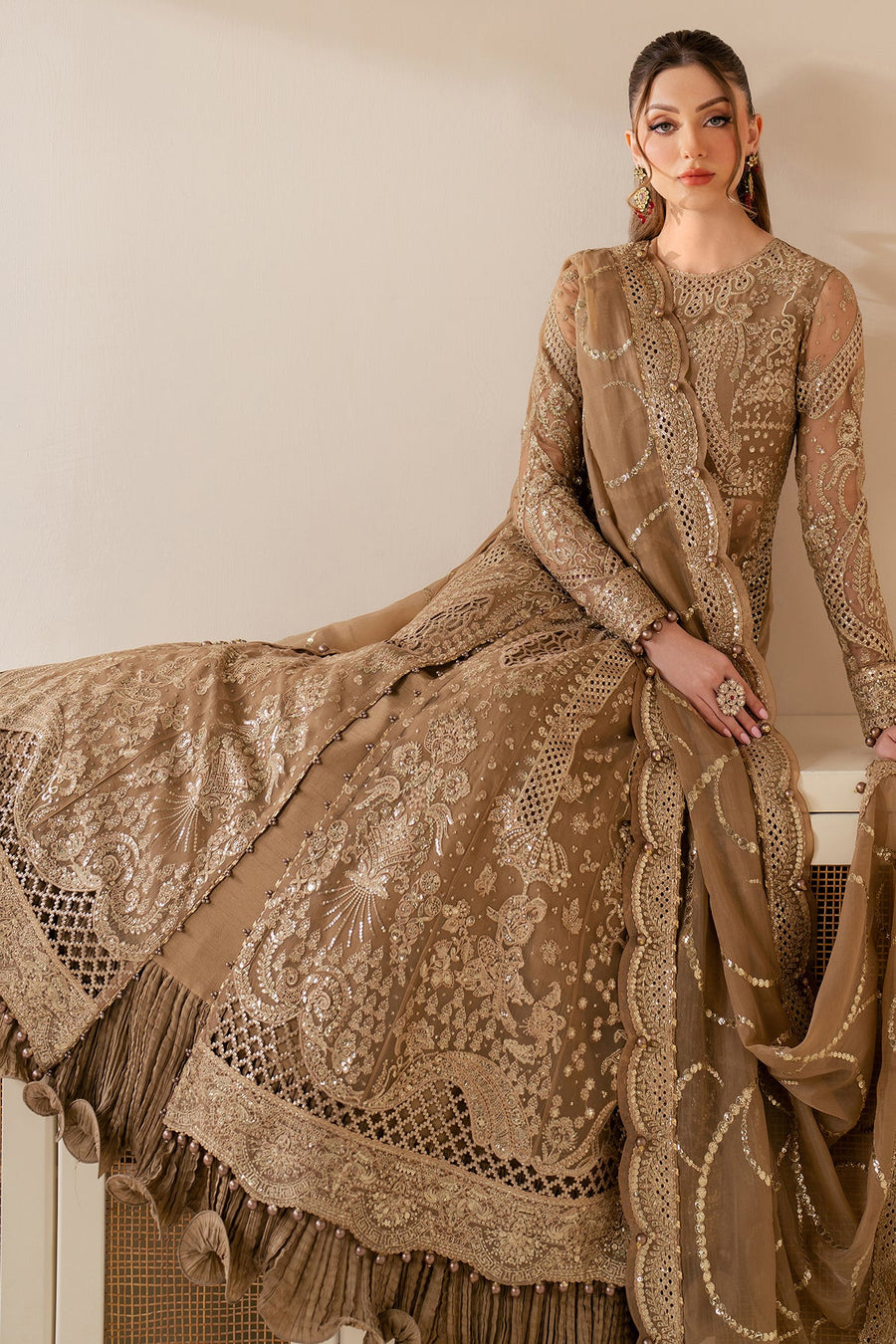 Embroidered Chiffon 3-Piece Wedding Formal Suit with Organza Dupatta